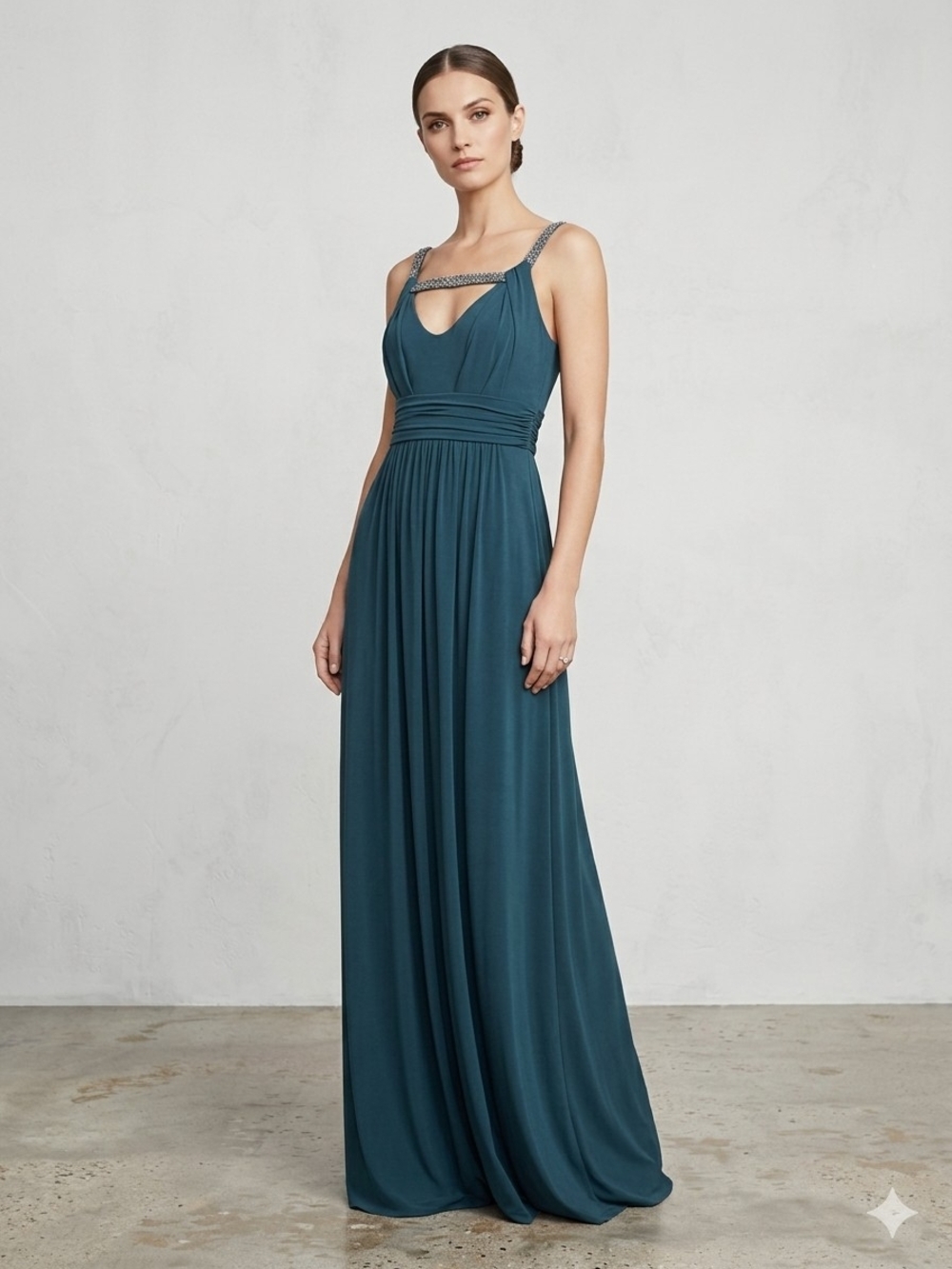 NWT BCBG MAXAZRIA Teal Maxi Dress Large Beaded Sequin Draped Gown ACJ64834-341